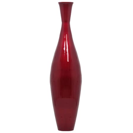 Uniquewise Tall 43" Inch Modern Bamboo Narrow Trumpet Floor Vase Red Metallic Finish QI003889.RD